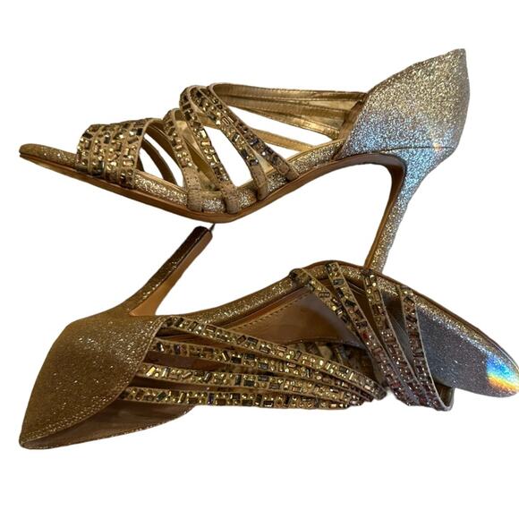 Gianni Bini Gold Heels with Bejeweled Straps Across the Top Womens size 8 - Picture 12 of 13